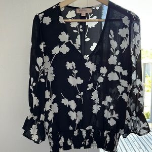 PHILOSOPHY women’s M (8/10) modern b&w floral long-sleeve subtle sheer